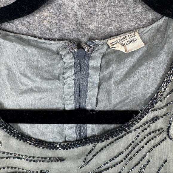 Vintage Pure Silk Beaded Floral Sheer Blouse Long Sleeve Art Ethereal Top - Picture 8 of 16